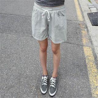 Drawstring-waist Roll-up Denim Shorts