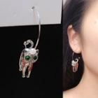 Cat Alloy Dangle Earring 1 Pair - Silver & Green & Red - One Size