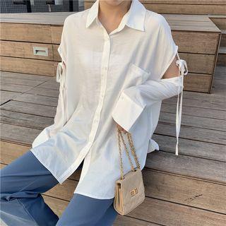 Sleeve-cutout Tie-side Shirt