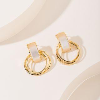 S925 Sterling Silver Hoop Stud Earrings Gold - 1 Pair - One Size