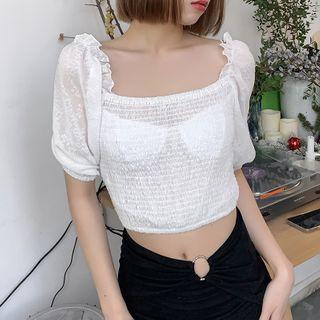 Puff Sleeve Square-neck Ruffled Cropped Top