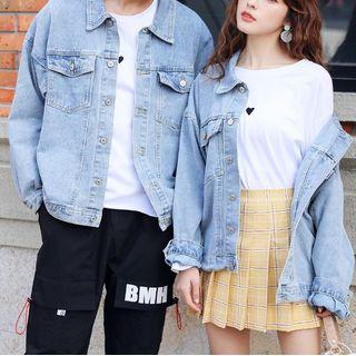 Couple Matching Long-sleeve Ripped T-shirt / Denim Jacket