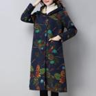 Printed Hooded Long Padded Jacket