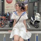 Short-sleeve Sailor Collar Dress White - One Size