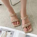 Braid-strap Flare-heel Sandals