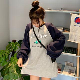 Balloon-sleeve Lettering Raglan T-shirt