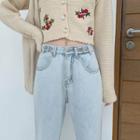 Flower Slim-fit Cardigan / Straight-leg Cropped Pants