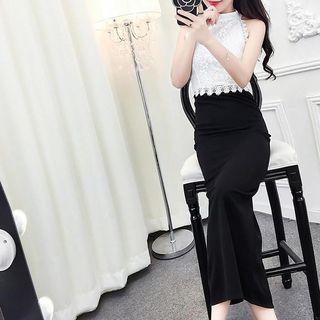 Set: Lace Halter Top + Pencil Dress