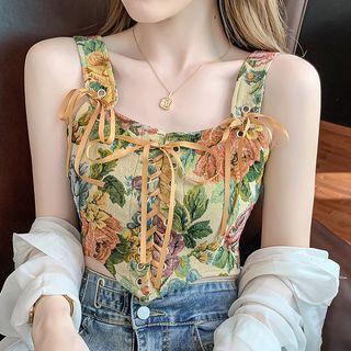 Print Lace-up Tank Top
