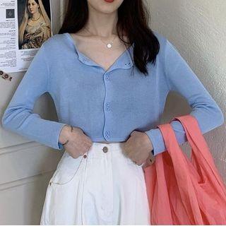 Long-sleeve Plain Button-up Cropped Cardigan