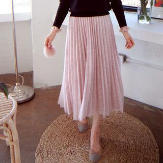 Accordion-pleated Laced Skirt
