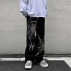 Spider Web Embroidered Wide Leg Jeans
