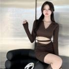 V-neck Cropped Top / Mini Skirt