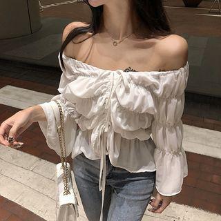 Drawstring 3/4-sleeve Chiffon Top