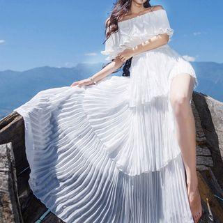 Off-shoulder Pleated Sundress