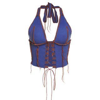 V-neck Lace Up Halter Tank Top