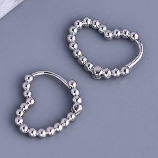 Beaded Heart Hoop Earring 1 Pc - Silver - One Size