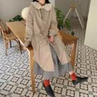 Double-breasted Stand-collar Long Jacket Light Linen - One Size
