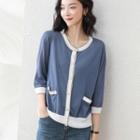 3/4-sleeve Two Tone Cardigan