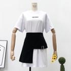 Set: Printed Long -shirt + Asymmetric Mini Skirt