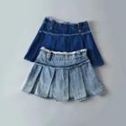 Distressed Trim Denim A-line Mini Skirt