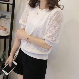 Lace Panel Elbow Sleeve Sweater