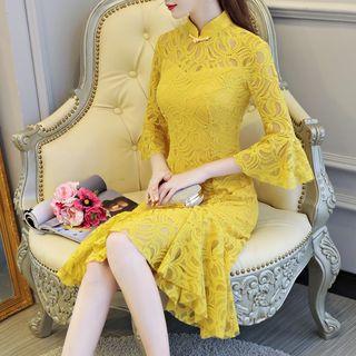 3/4-sleeve Lace Mermaid Qipao Dress