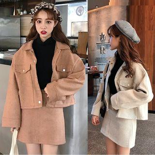 Set: Plain Buttoned Jacket + Mini A-line Skirt