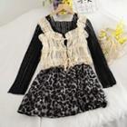 Lace Blouse / Camisole / Leopard Print Mini A-line Skirt / Set