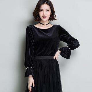 Bell-sleeve Velvet Sweatshirt
