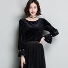 Bell-sleeve Velvet Sweatshirt
