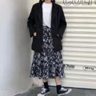 Plain Blazer / Floral Print Midi A-line Skirt