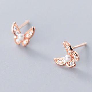 S925 Sterling Silver Rhinestone Butterfly Stud Earring