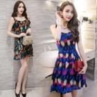 Sleeveless Patterned Chiffon A-line Dress