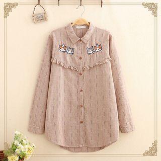 Cartoon Embroidered Ruffled Long-sleeve Shirt
