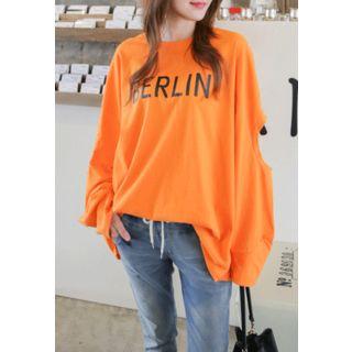 Cutout-sleeve Lettering Pullover