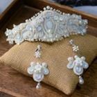 Beaded Wedding Crown / Drop Clip-on Earring