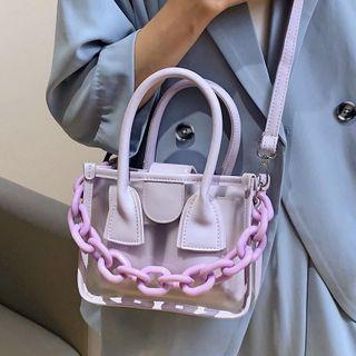 Pvc Panel Chained Crossbody Bag