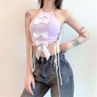 Lace Up Bow Accent Cropped Halter Top