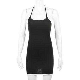 Contrast Trim Halter-neck Mini Bodycon Dress