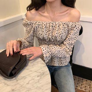 Dot Off-shoulder Long-sleeve Blouse