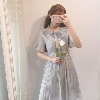 Frilled Trim Chiffon Midi Dress