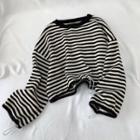 Striped Drawstring Cropped Sweater Black - One Size