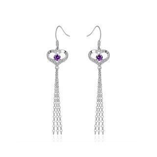 Elegant Romantic Fashion Heart Shape Long Tassel Earrings Silver - One Size