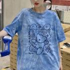 Short-sleeve Tie Dye Bear Print T-shirt