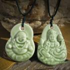 Set Of 2: Ceramic Buddha Pendant Necklace Green - One Size