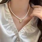 Heart Freshwater Pearl Pendant Choker White - One Size