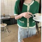 Short-sleeve Color-block Knit Cardigan