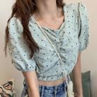 Dotted Square-neck Cropped Blouse