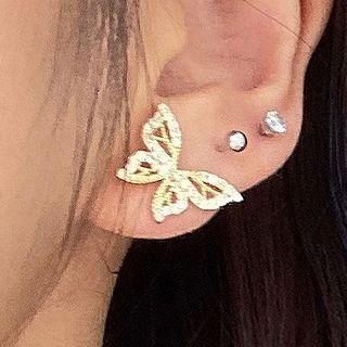 Butterfly Rhinestone Asymmetrical Earring 1 Pair - Asymmetric - Gold & White - One Size